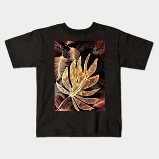 BLACK  GOLD TRICOLOUR TROPICAL LEAVES Kids T-Shirt